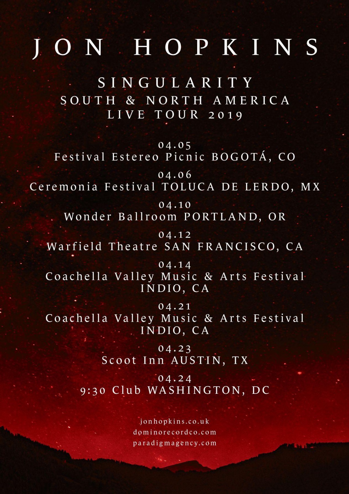 April tour dates for North and South America